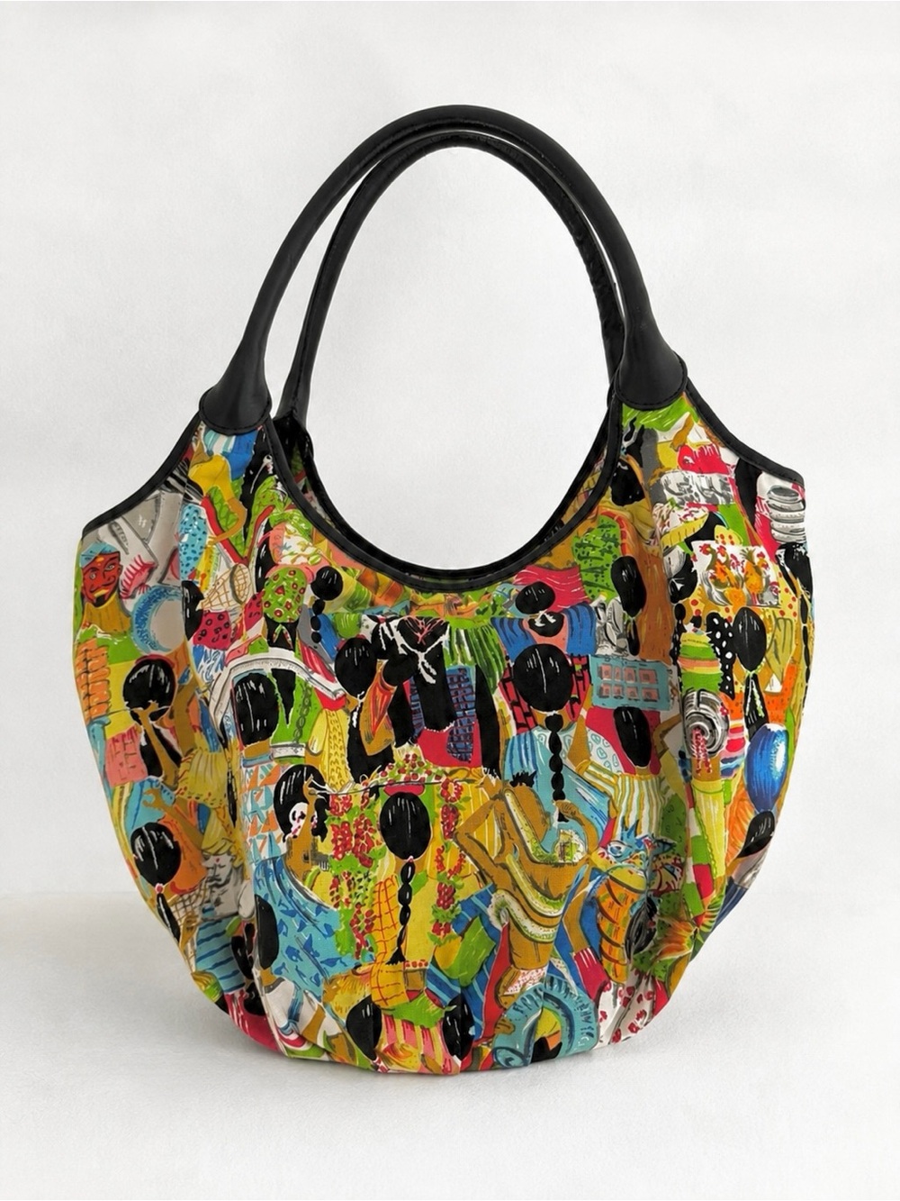 Rare Le Tanneur Printed Canvas & Leather Medium Shoulder Bag
